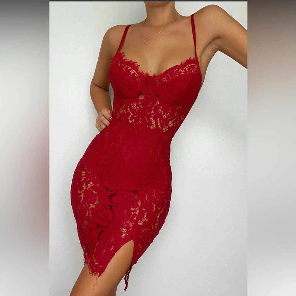 Red lace dress